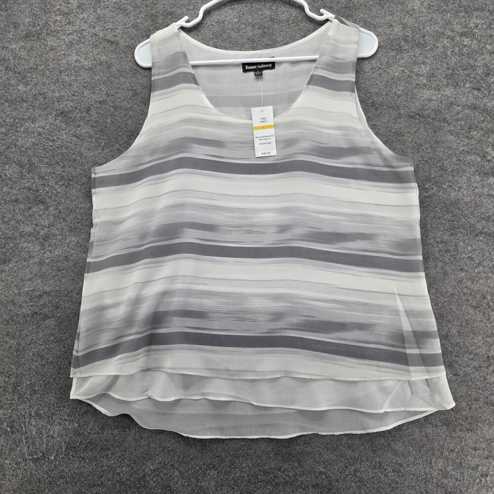 Ronnie Salloway Blouse Womens L Gray Striped Scoop Neck Sleeveless Relaxed Fit